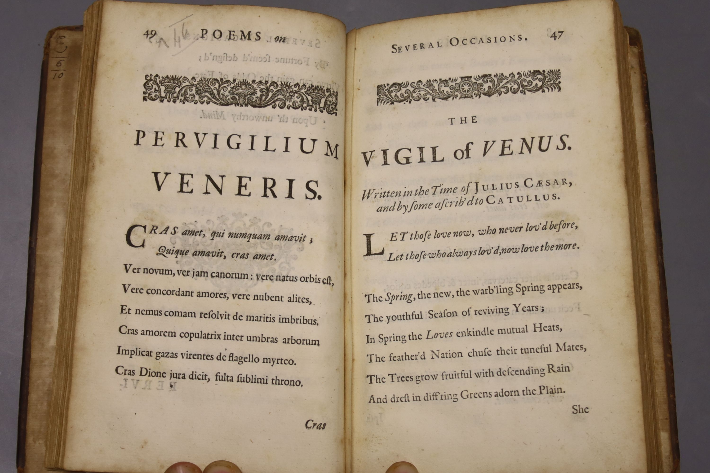 Parnell, Thomas - Poems on Several Occasions, 1st edition, 8vo, contemporary calf, rebacked and labelled, bookplate of the